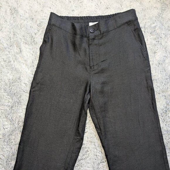 NEW Rough Linen Touch 100% Linen Pants Black Wide Pull On Elastic Large - Picture 9 of 10